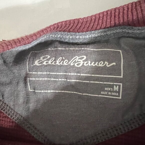 Eddie Bauer Men's Burgundy Waffle Knit‎ Thermal Long Sleeve Pullover Size M - Picture 2 of 8